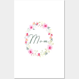 Mom pink watercolor wreath Posters and Art